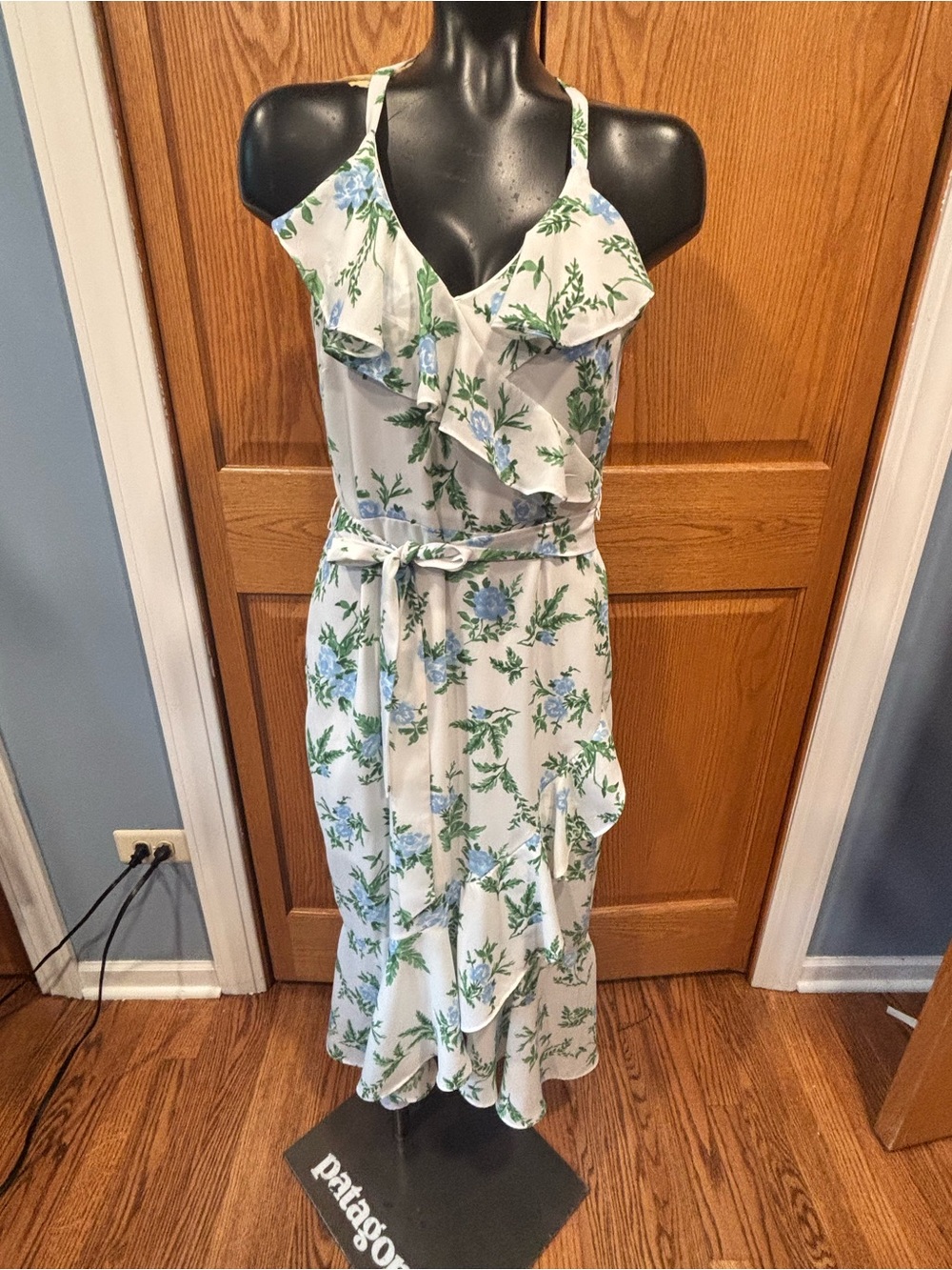 Disney White Midi Dress with Blue and Green Floral Print